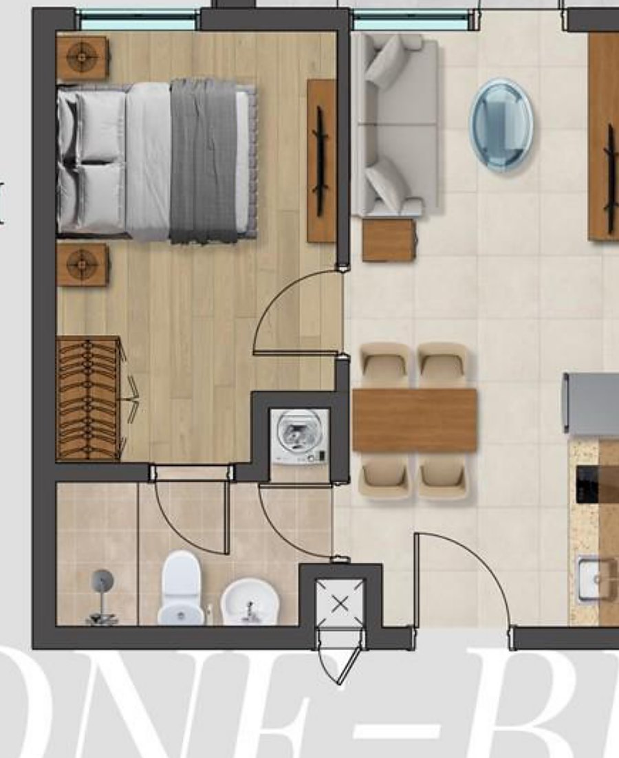 Typical one-bedroom floor plan